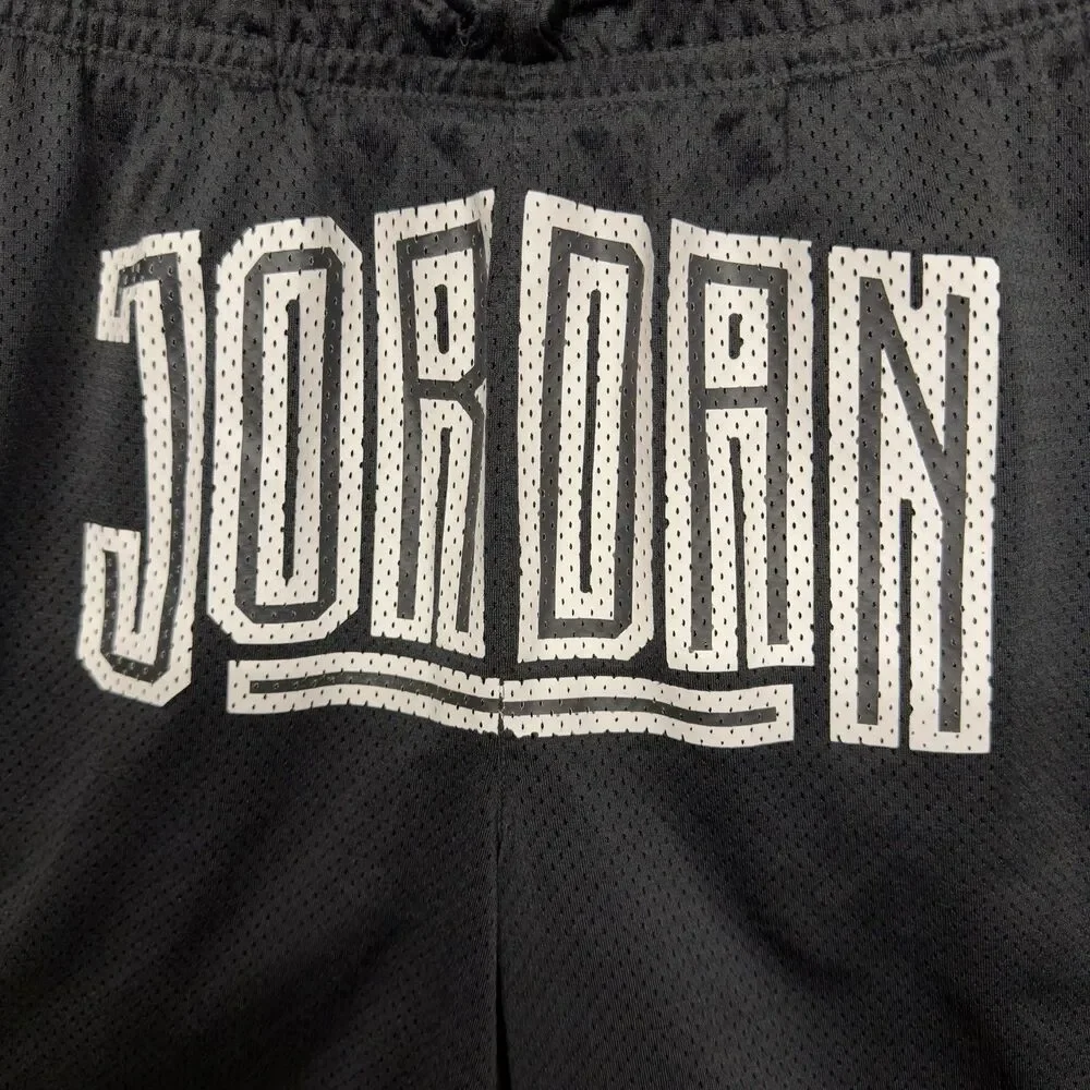 Jordan DA7206-010 Men's Spellout Mesh Shorts Drawstring Black Size Small Pockets